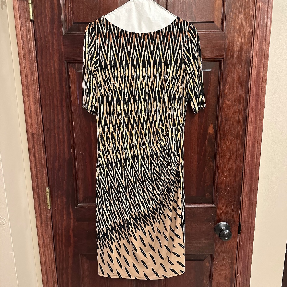 Anne Klein Half Sleeve Pull on Dress Side Ruched Abstract Diamond Pattern Size 8